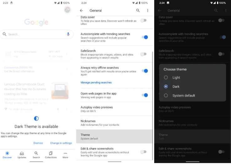 Google Search Dark Mode