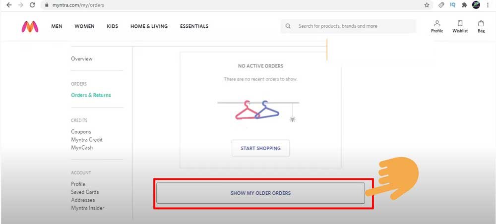 How to delete order history from Myntra 