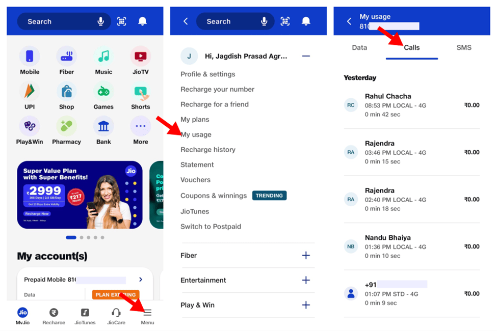 How to delete call history from my jio app