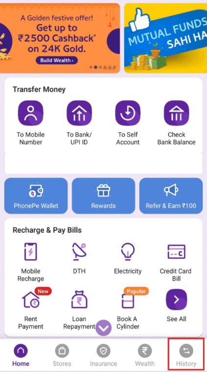 delete phonepe history