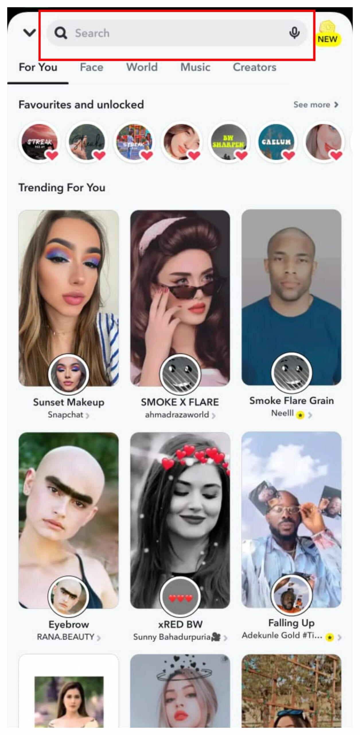 Snapchat Lens Exploration page