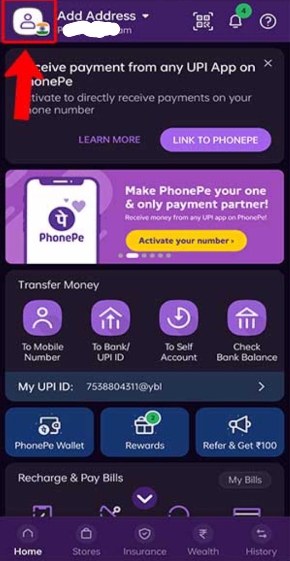 Change your primary account on PhonePe: Step 1
